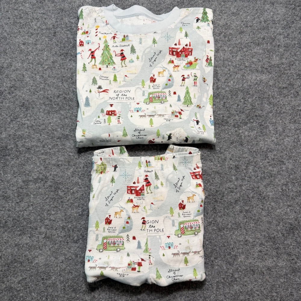 POTTERY BARN KIDS North Pole Map Organic Cotton Pajamas Set Blue XL Kids 14 16